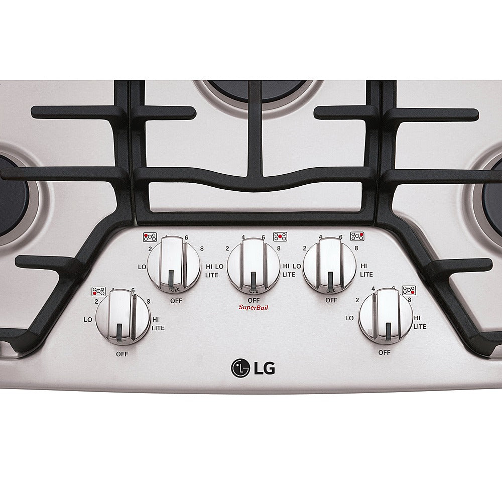 LG LCG3011ST 30" Recessed Gas Cooktop 5 Burners Including Super Boil Burner, Heavy Duty Cast Iron Grates - Stainless Steel - Curacao