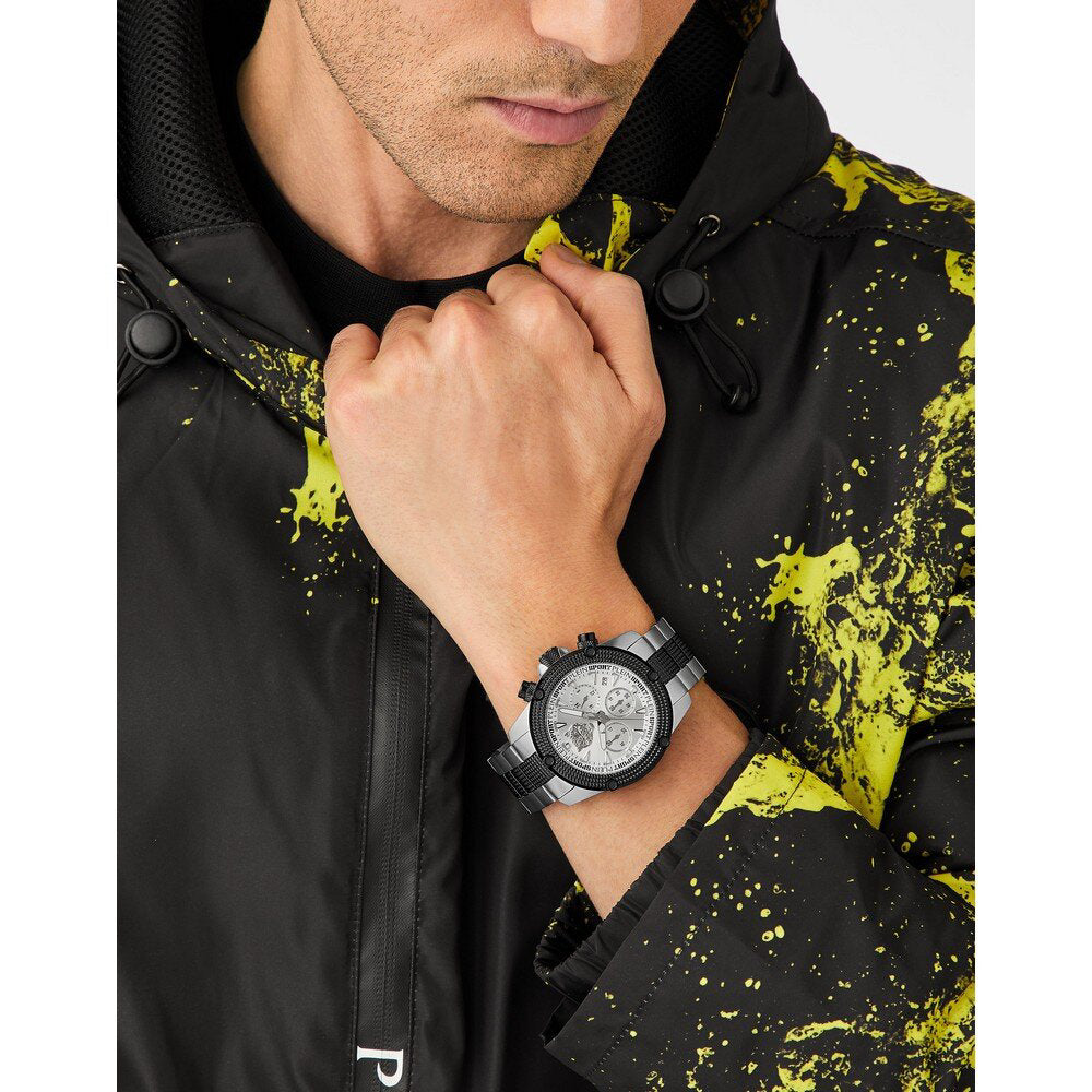 Reloj cronógrafo de cuarzo para hombre Plein Sport Hurricane de 44 mm, con pulsera, color negro y plateado