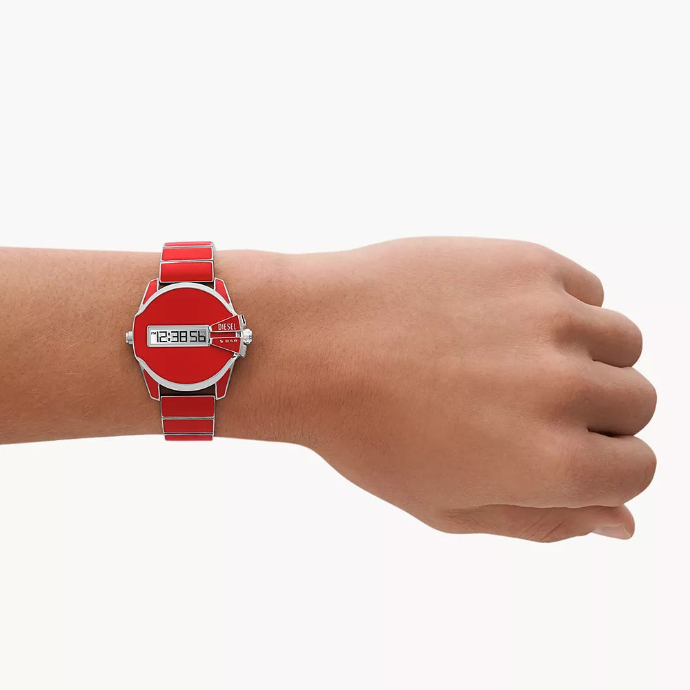 Reloj de pulsera de cuarzo para hombre Diesel Baby Chief de 32 mm, color rojo y plateado