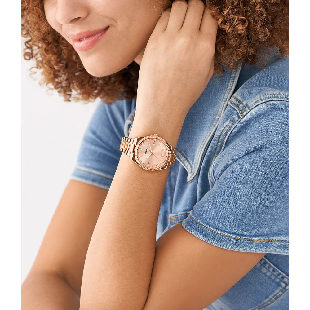 Reloj Fossil Scarlette para mujer, pulsera con fecha y tres manecillas, 38 mm, oro rosa