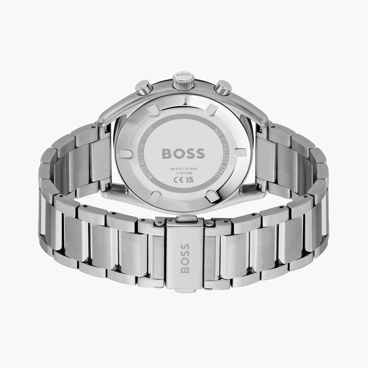 Reloj cronógrafo Boss Top Men de 44 mm con pulsera plateada y esfera azul