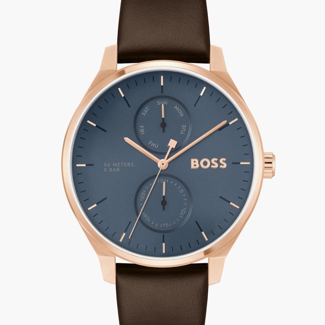 Reloj analógico Boss Tyler para hombre, de 43 mm, con correa de piel de becerro marrón y esfera azul