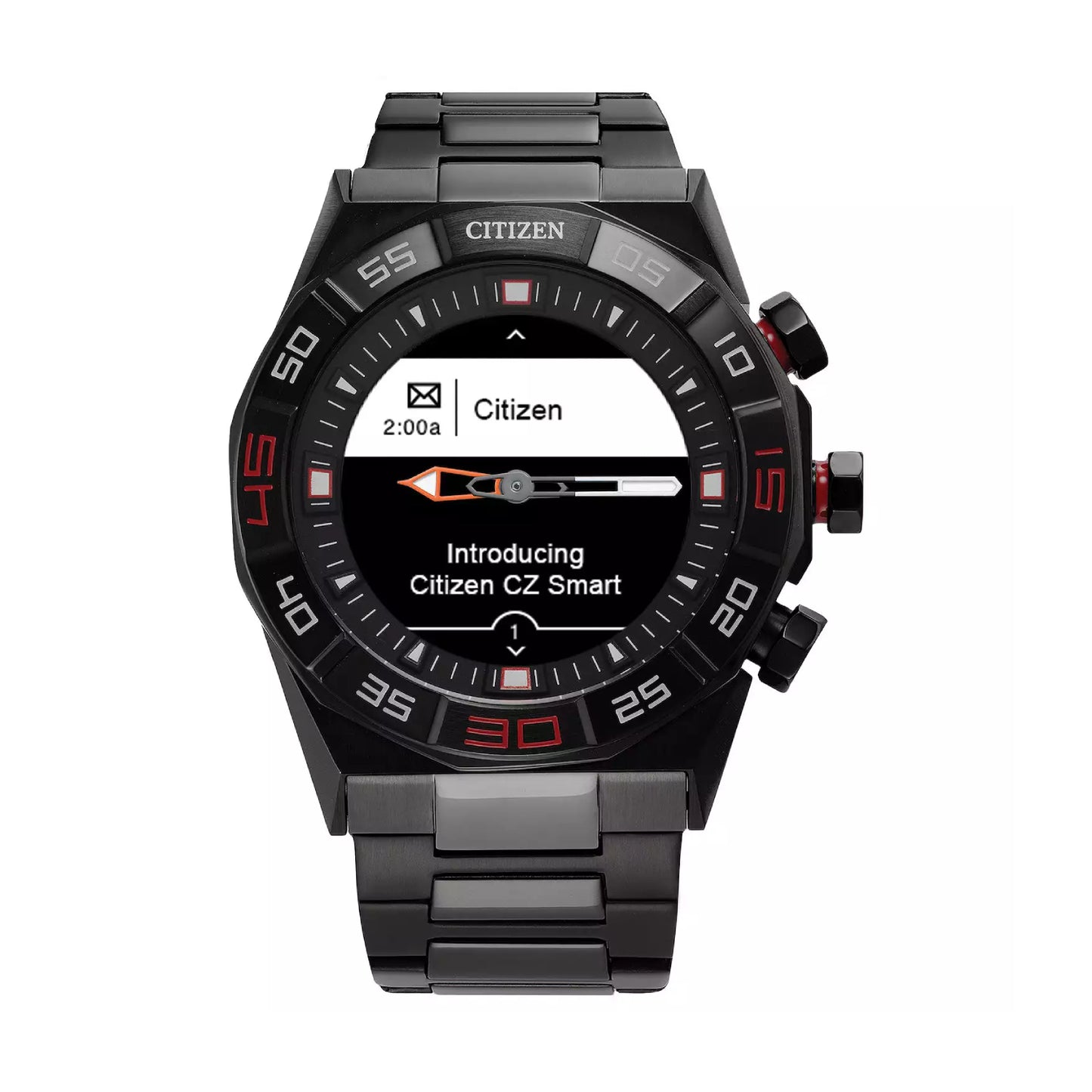 Reloj inteligente Citizen Generation 2 CZ Smart Hybrid unisex de 44 mm con cronógrafo y caja de acero inoxidable y pulsera negra - Bluetooth