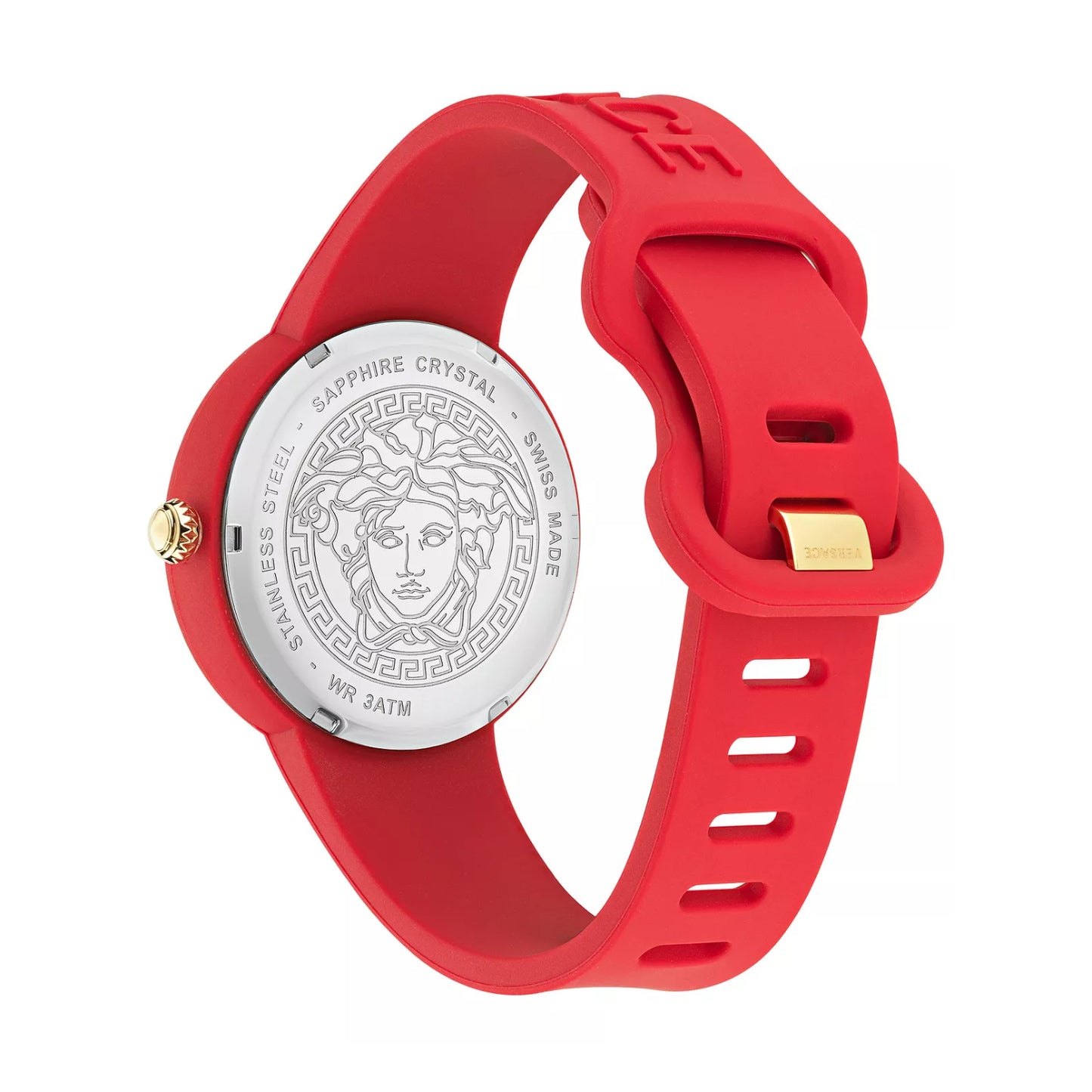 Reloj unisex Versace Medusa Pop de 39 mm con correa suiza y estuche, color rojo