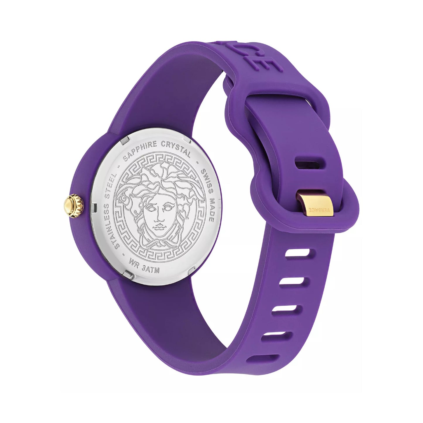 Reloj unisex Versace Medusa Pop de 39 mm con correa suiza y estuche, morado