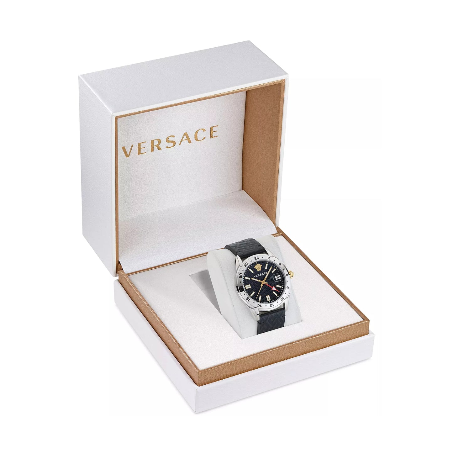 Versace Greca Time Men's 41mm Swiss Strap Watch - Black