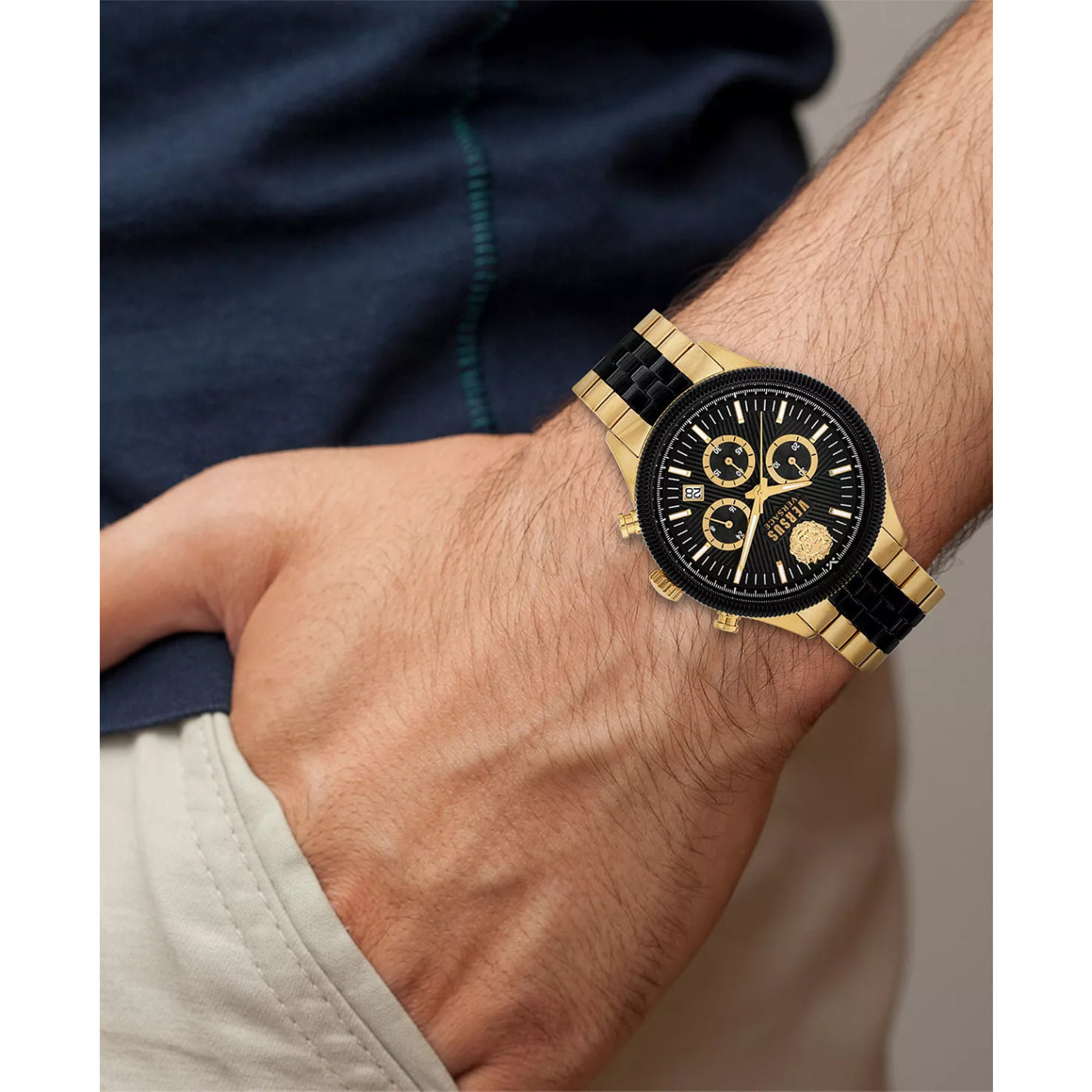 Versus Versace Colonne Chrono Men's 44mm Two-Tone Bracelet Watch - Black Dial