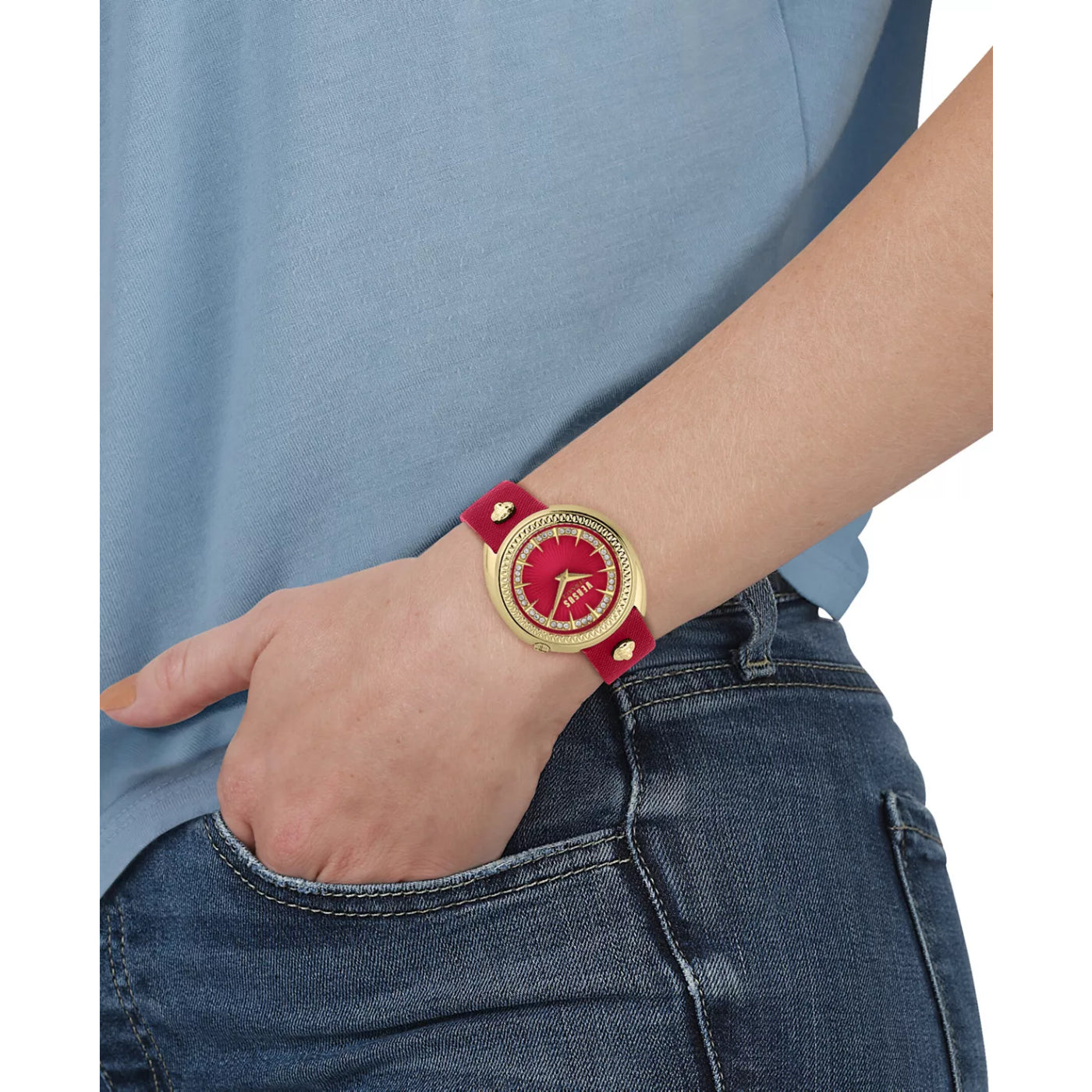 Reloj para mujer Versus Versace Tortona Crystal de 38 mm con correa de dos tonos y esfera roja