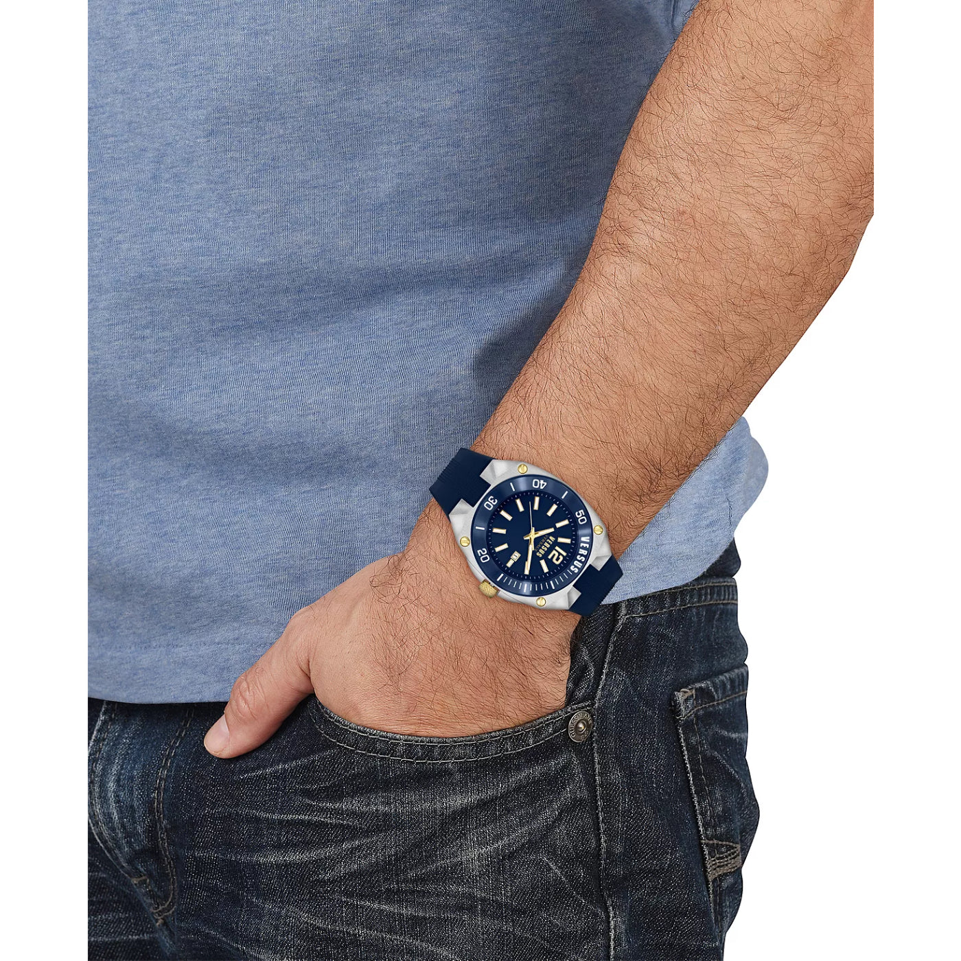 Reloj Versus Versace Reaction para hombre con correa de tres manecillas de 48 mm - Azul