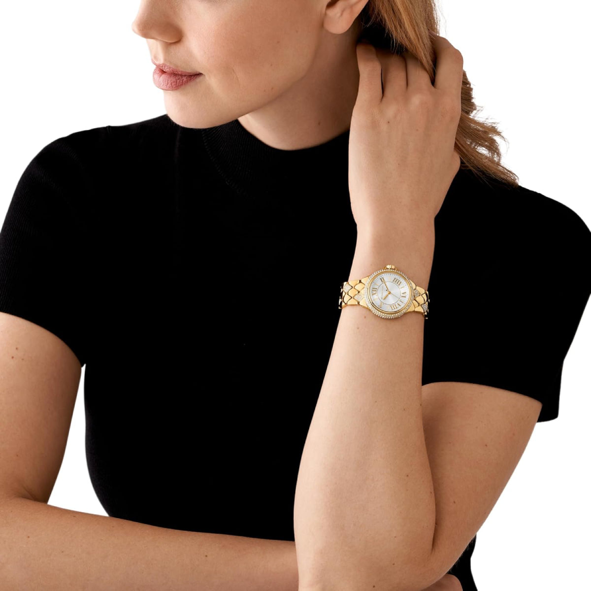 Reloj de pulsera con pavé dorado de 33 mm para mujer Michael Kors Camille - Esfera blanca