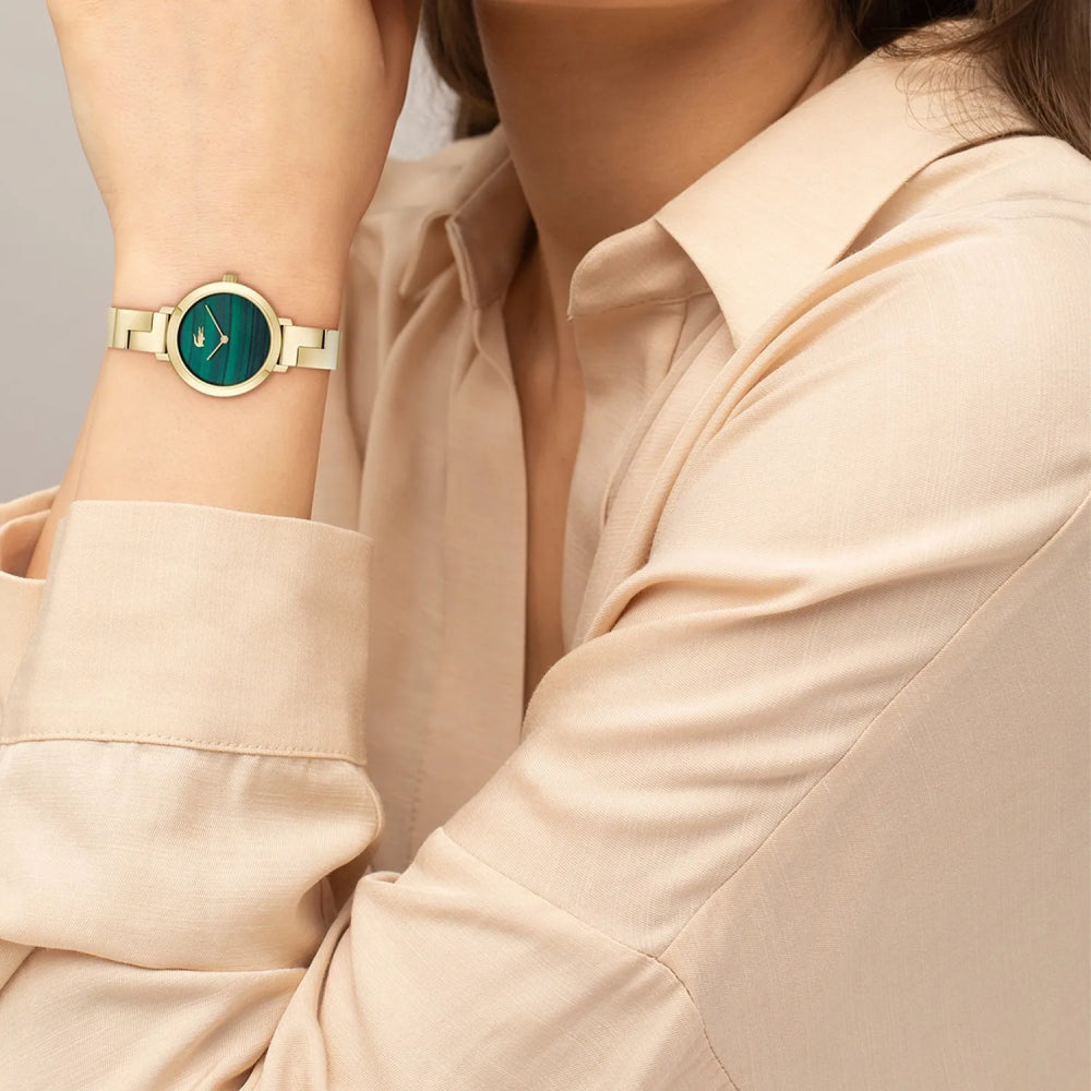 Reloj Lacoste Tivoli para mujer con pulsera de oro de 28 mm y esfera verde