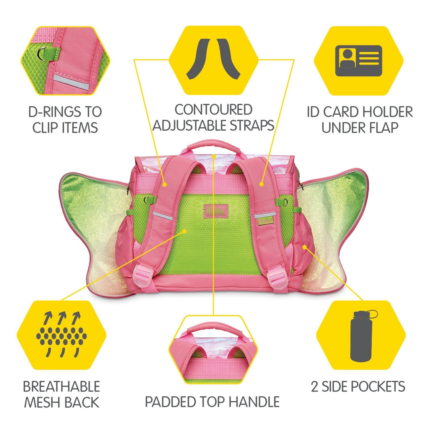 Bixbee 12" LED Fairy Flyer Small Backpack in Polyester - Pink