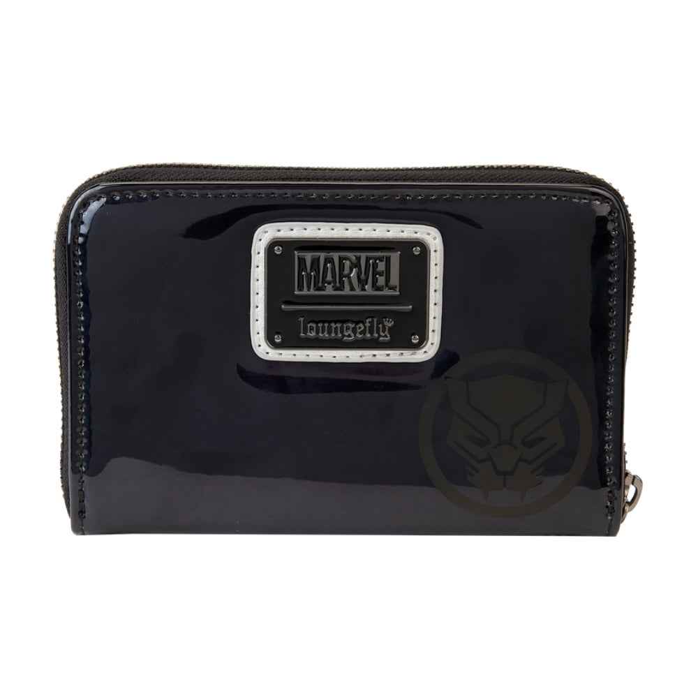 Cartera con cremallera alrededor de poliuretano de 6" de Marvel Metallic Black Panther para cosplay de Loungefly - Negro