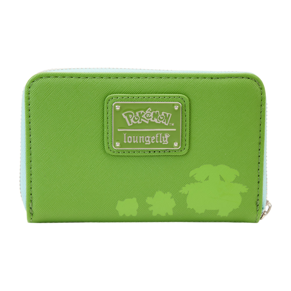 Cartera con cremallera de poliuretano de 6" con diseño de Bulbasaur Evolution de Pokémon de Loungefly, color verde