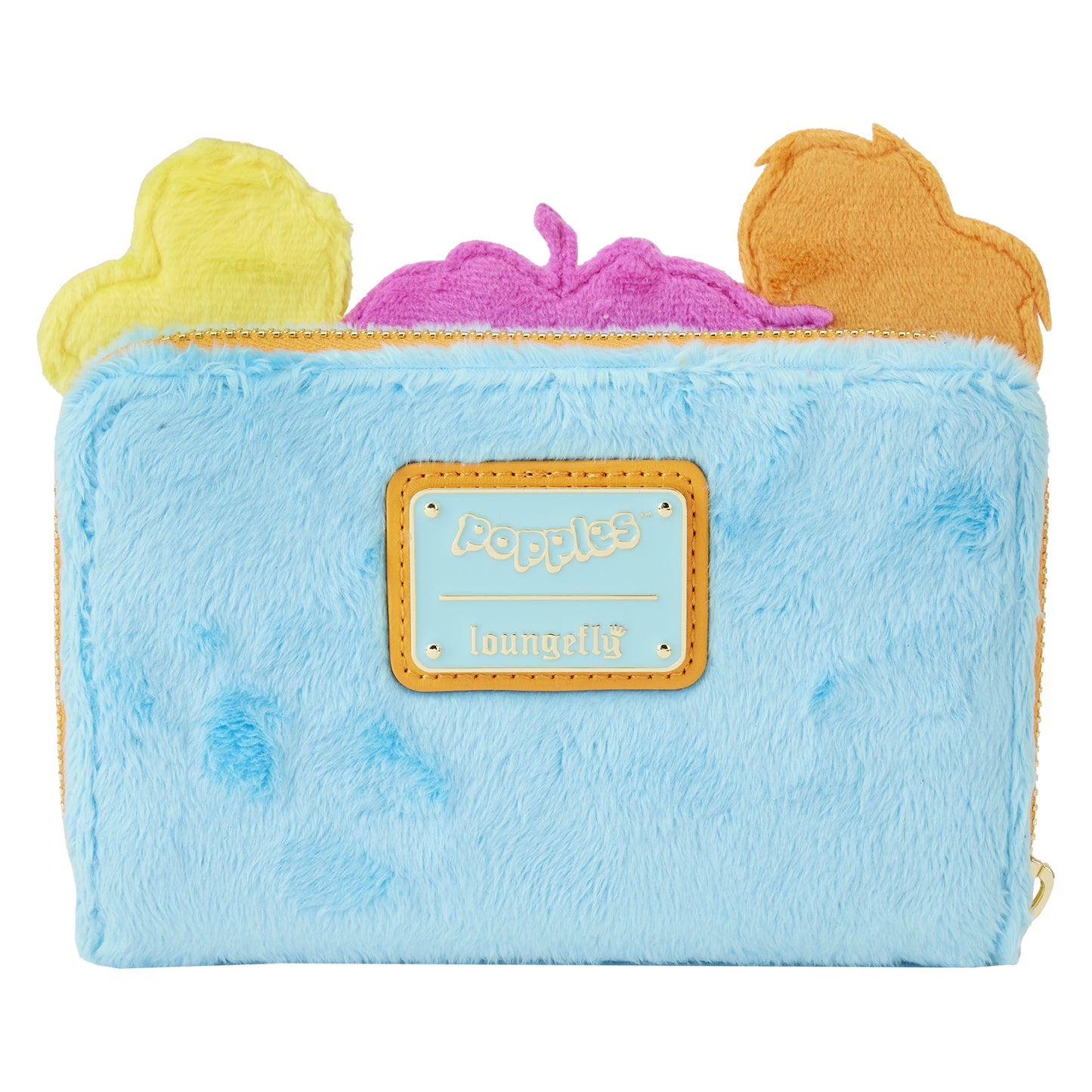 Cartera de peluche con cremallera alrededor de la cabeza de Popples de 6" de Loungefly, de piel sintética, color azul