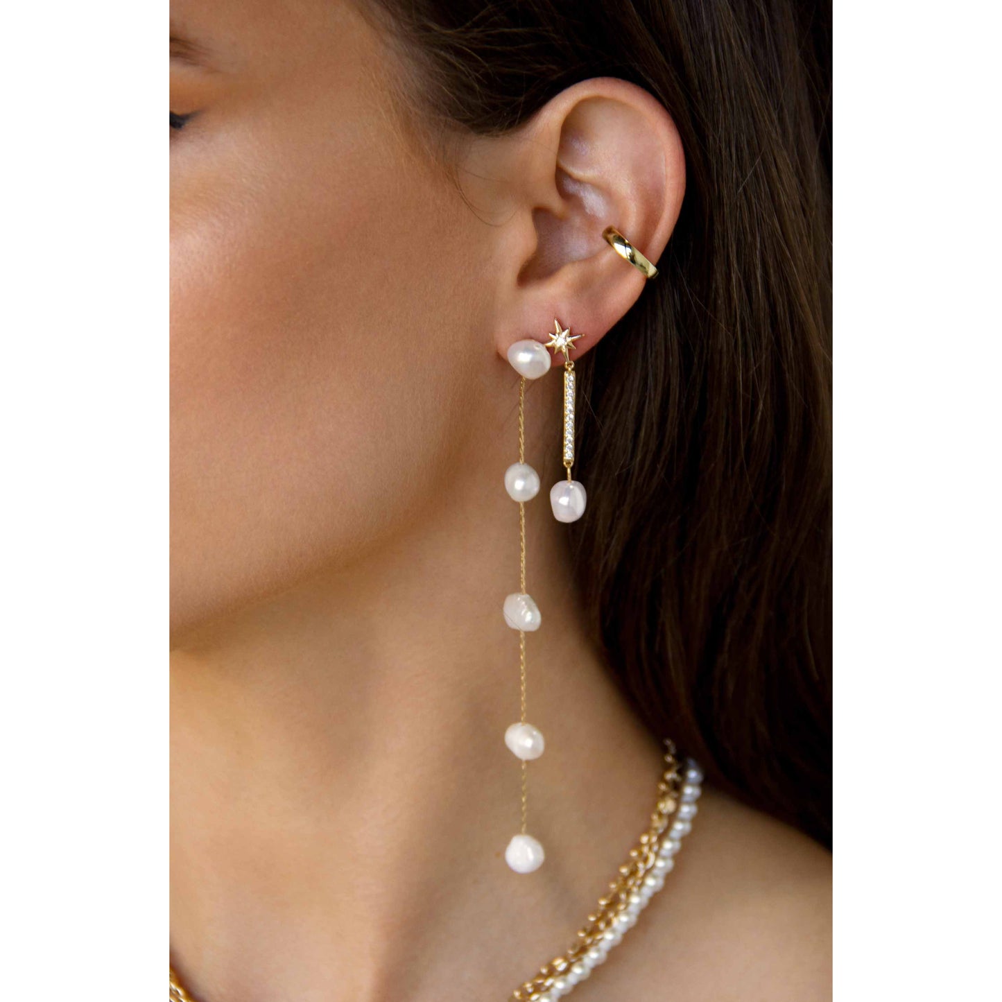 Ettika Women's Dripping White Pearl with 18k Gold Plated Drop Earrings