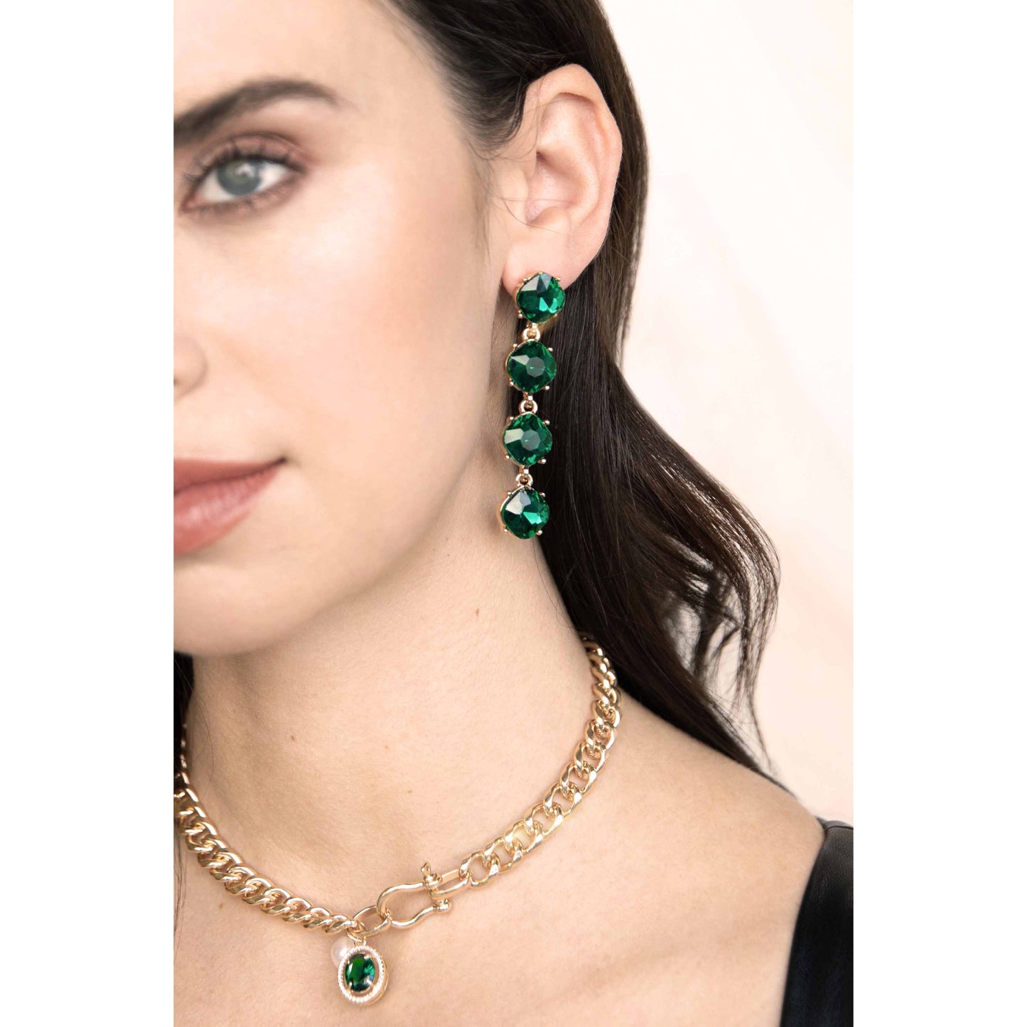 Ettika Four The Money Emerald Crystal Women's 18k Gold Plated Earrings