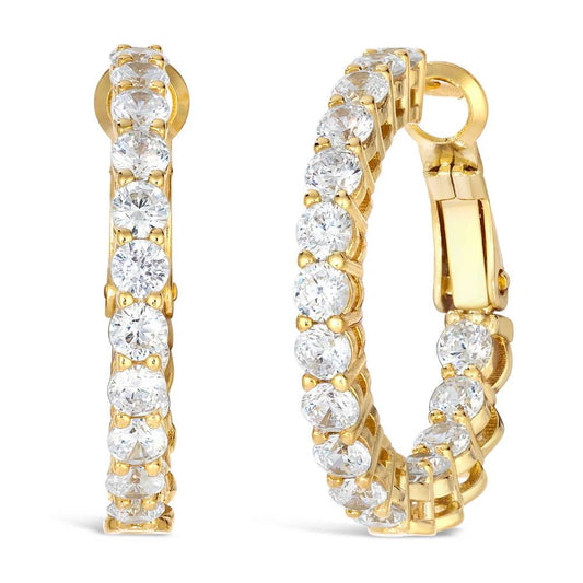 Anna Zuckerman Women's 4.5 ct Diamond Crystalline Inside Out Hoops in Yellow Gold- Plating over 925 Sterling Silver