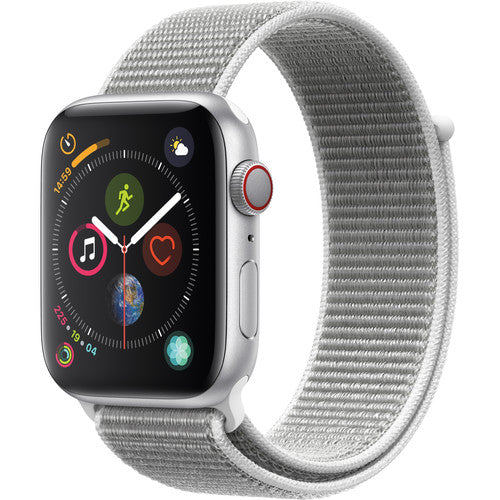 Apple Watch Series 4 (GPS + Cellular) 44mm Silver Aluminum Case with Seashell Sport Loop - Silver Aluminum