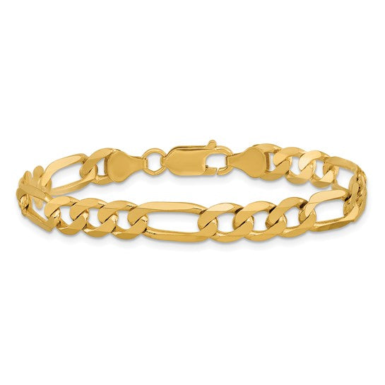 14K Yellow Gold Unisex 8" Flat Figaro Bracelet