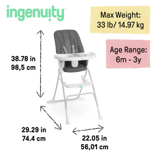 Ingenuity Sun Valley Compact Folding High Chair - Grey