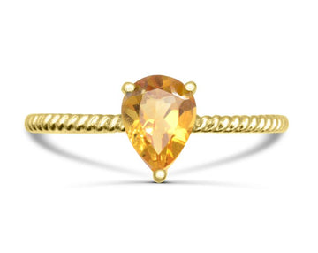 Mustard Pear-Shaped Modern Rope Ring in 10K Yellow Gold - Size 7