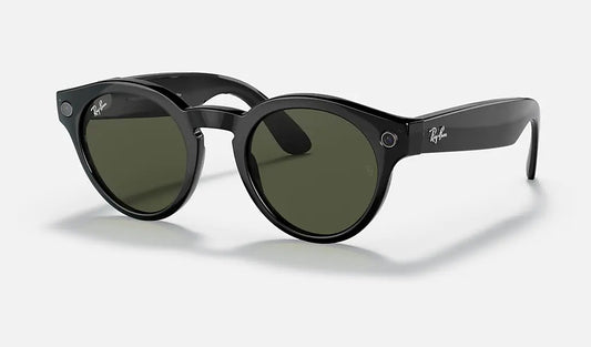 Ray Ban Stories Shiny Black G15 Round Sunglasses