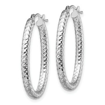 14K Leslie's Women's 3mm ForeverLite Textured Hoop Earrings in Rhodium Plating-over 14K White Gold