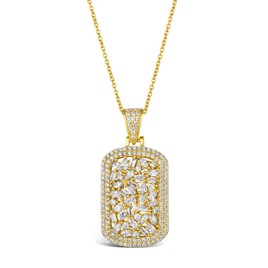 Anna Zuckerman Olivia 48 Women's 20" Diamond Crystalline Dog Tag Necklace in 18K Yellow Gold-Plating over 925 Sterling Silver