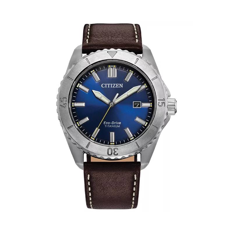 Citizen Eco-Drive Brycen Super Titanium Men's 41mm Brown Strap Watch - Blue Dial