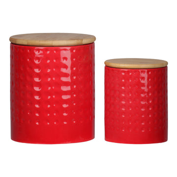 Bote de basura con tapa de bambú de Urban Trends Collection Dolomite (juego de 2) - Rojo