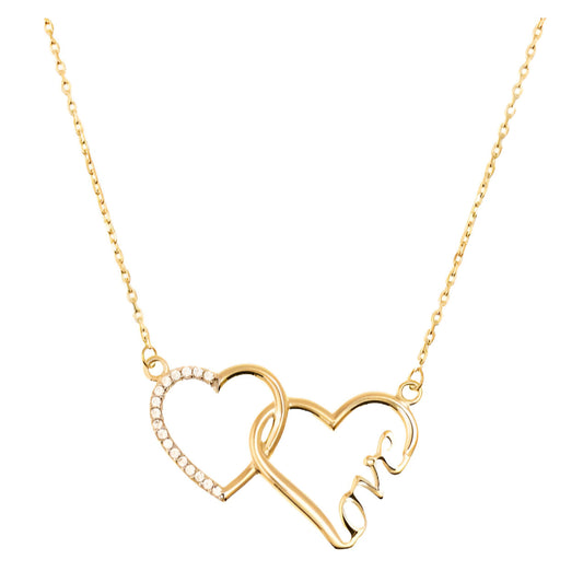 14K Women's Double Heart Necklace in 14K Yellow Gold