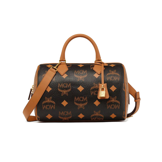 MCM Monogram Mix Medium Ella Boston Bag - Black
