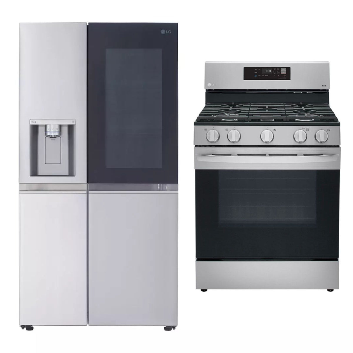 Bundle: LG 27.1 cu. ft. Side by Side Smart Refrigerator with Craft Ice + 5.8 cu. ft. Smart Gas Range with SmartDiagnosis - Silver