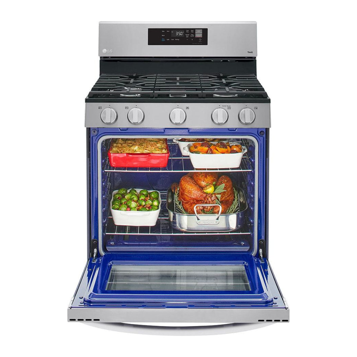 Bundle: LG 27.1 cu. ft. Side by Side Smart Refrigerator with Craft Ice + 5.8 cu. ft. Smart Gas Range with SmartDiagnosis - Silver