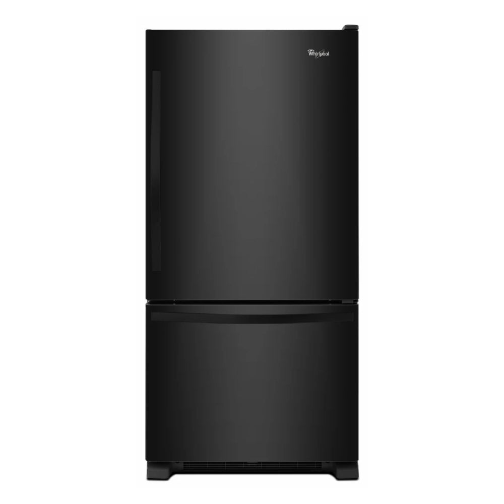 Bundle: Whirlpool 18.7 cu. ft. Bottom-Freezer Refrigerator with SpillGuard Glass Shelves - Black + Chandler (6-Piece) Dining Table Set by Vilo Home - Gray