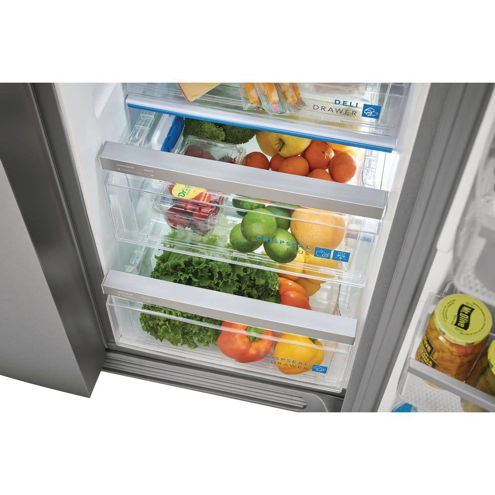 Paquete: refrigerador de dos puertas verticales de profundidad estándar Frigidaire Gallery GRSS2652AF de 25,6 pies cúbicos + horno microondas de encimera Toscana TCCMWP11WE1 de 1,1 pies cúbicos y 1000 vatios