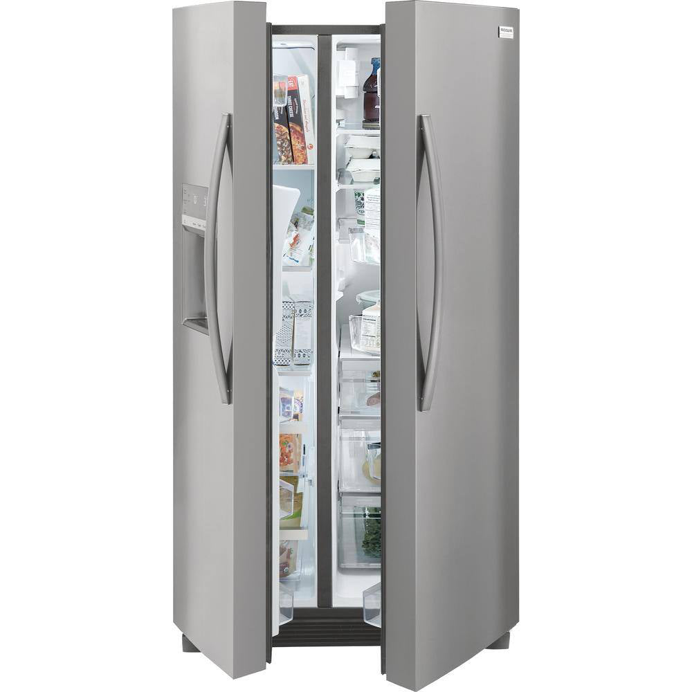 Paquete: refrigerador de dos puertas verticales de profundidad estándar Frigidaire Gallery GRSS2652AF de 25,6 pies cúbicos + horno microondas de encimera Toscana TCCMWP11WE1 de 1,1 pies cúbicos y 1000 vatios