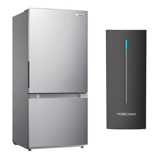 Paquete: refrigerador Best Home HD676REWNSS de 18,7 pies cúbicos con congelador inferior + sistema de filtrado de agua debajo del fregadero Toscana TJ/TD99C