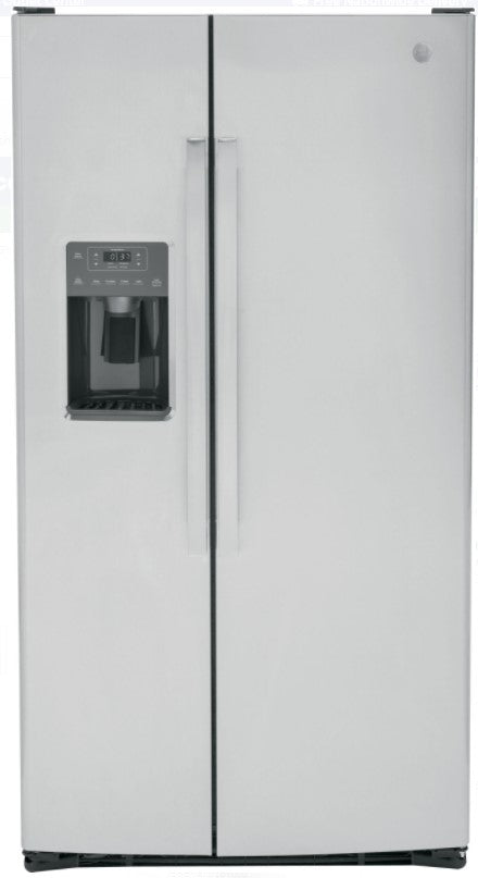 Paquete GE: refrigerador GE GSS25GYPFS de 25,3 pies cúbicos de lado a lado en acero inoxidable + cocina a gas independiente GE JGBS66REKSS de 5,0 pies cúbicos con 4 quemadores