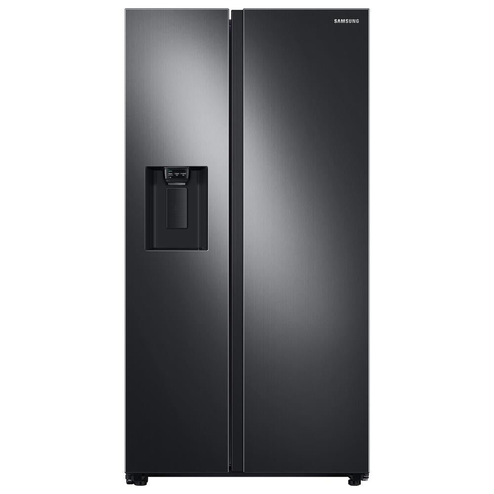 Refrigerador Samsung RS27T5200SG de 27,4 pies cúbicos, de dos puertas, resistente a las huellas dactilares, color negro y acero inoxidable 