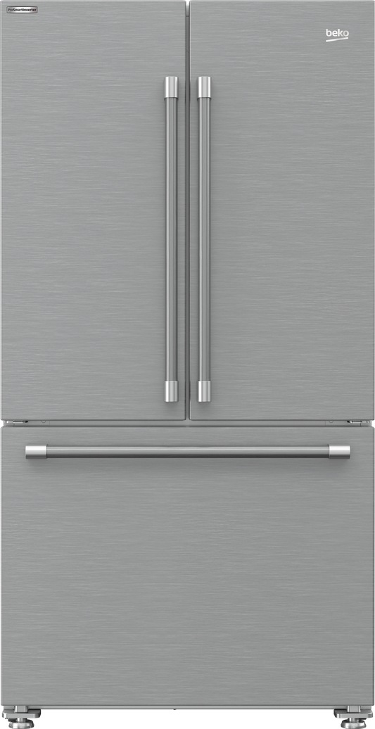 Refrigerador con puerta francesa y profundidad de mostrador de acero inoxidable BEKO BFFD3624XSS de 19,9 pies cúbicos - Acero perlado