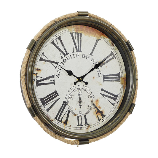 UMA Enterprises Coastal 17" Round Wall Clock in Metal with Rope Accents - White/Brown