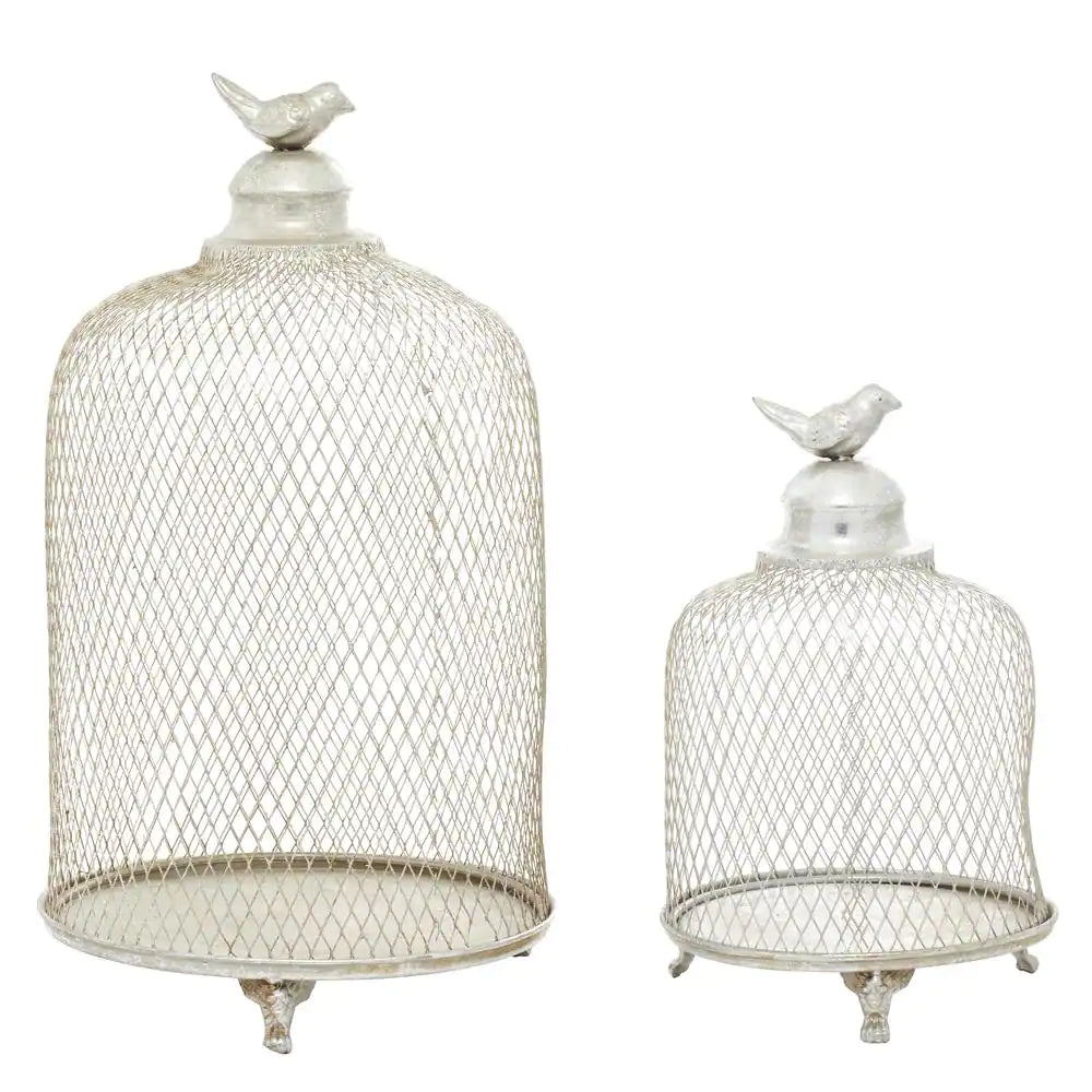 UMA Enterprises Contemporary 12" Metal Bird Candle Lantern (Set Of 2) - Silver