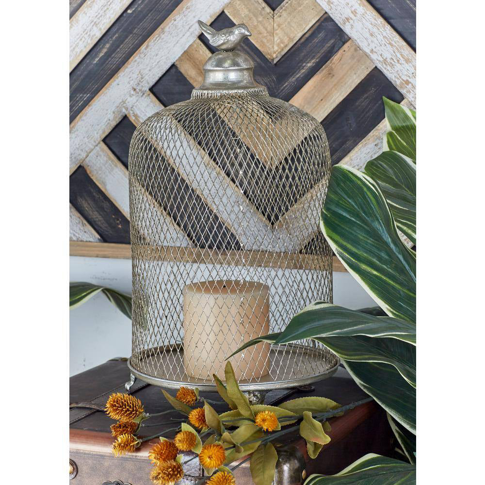 UMA Enterprises Contemporary 12" Metal Bird Candle Lantern (Set Of 2) - Silver