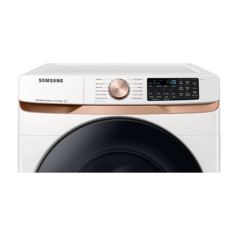 Bundle: Samsung 5.0 cu. ft. Smart Front Load Washer with Super Speed Wash and Steam + 7.5 cu. ft. Stackable Smart Gas Dryer with Steam and Sensor Dry - White