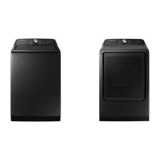 Samsung 5.5 cu.ft. Top Load Washer and 7.4 cu.ft. Front Load Gas Dryer Set - Black