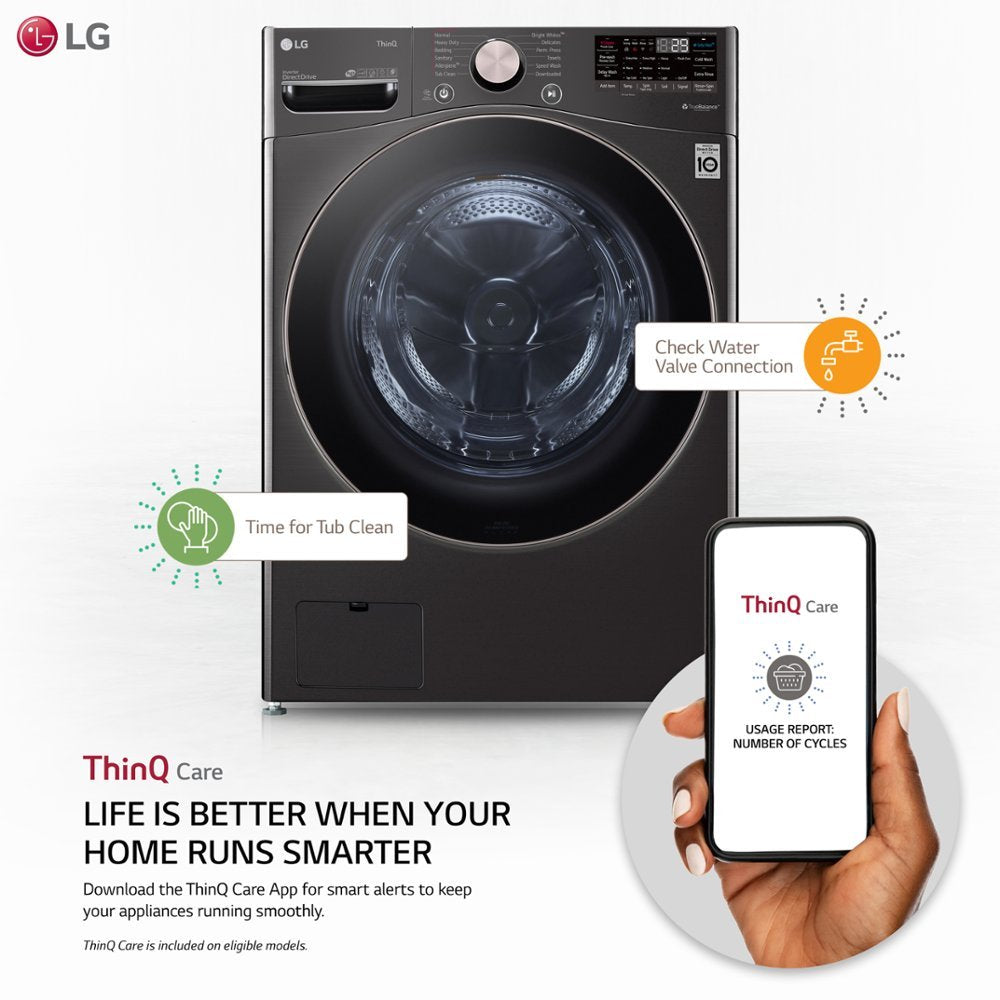 LG WM4000HBA 4.5 cu. ft. Stackable Front Load Washer with Wi-Fi and Smart Features - Black Steel