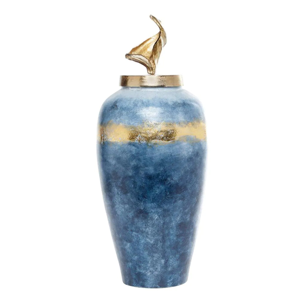 UMA Enterprises Coastal 27" Glass & Aluminum Vase with Lid - Blue/Gold
