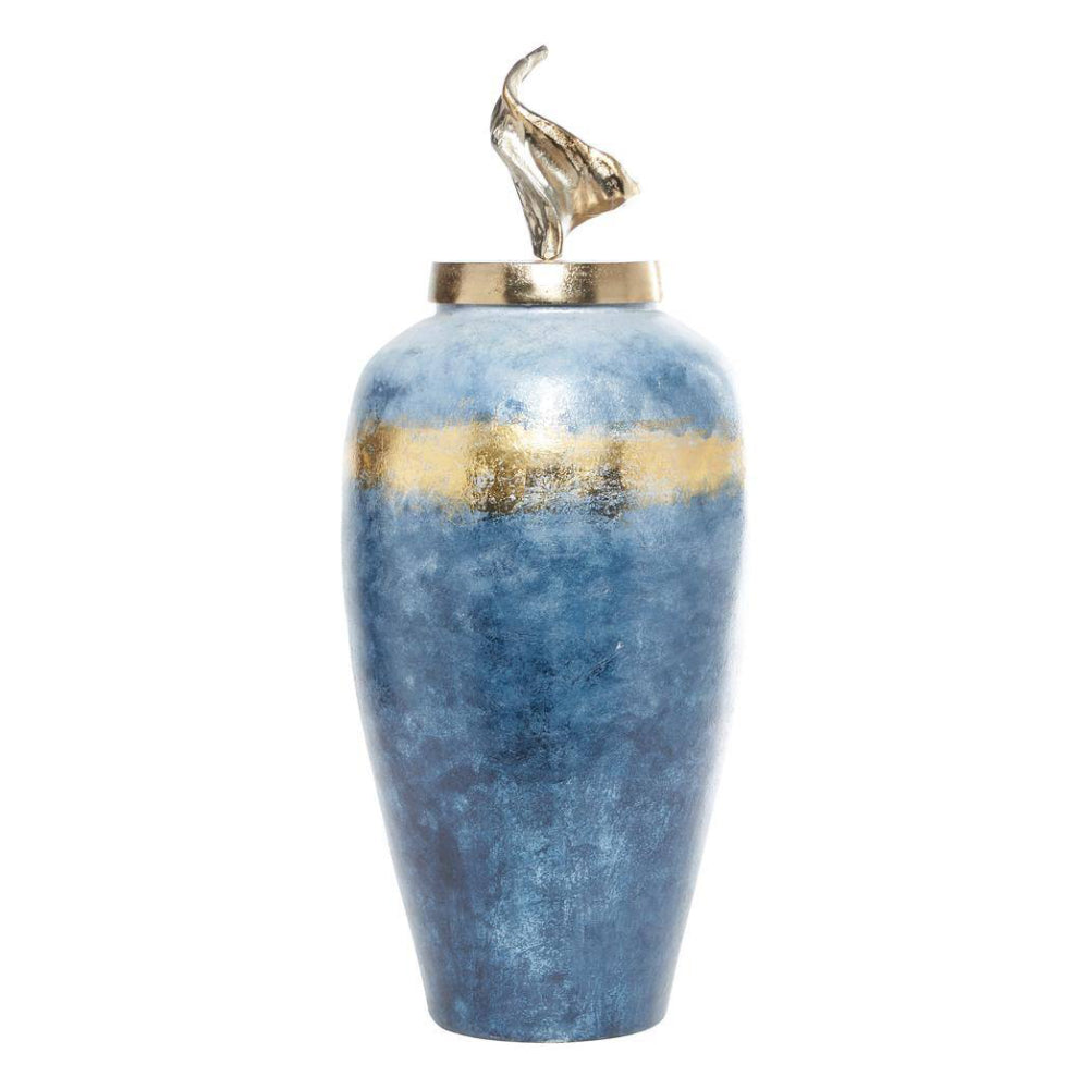 UMA Enterprises Coastal 27" Glass & Aluminum Vase with Lid - Blue/Gold